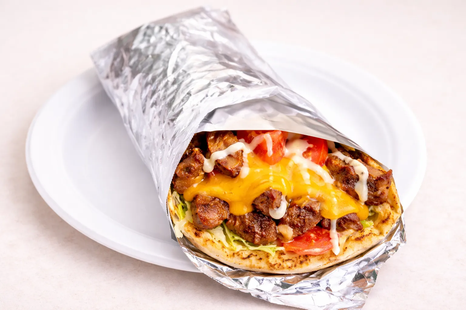 Famous cheese donair with homemade donair meat at Amean in Edmonton, AB